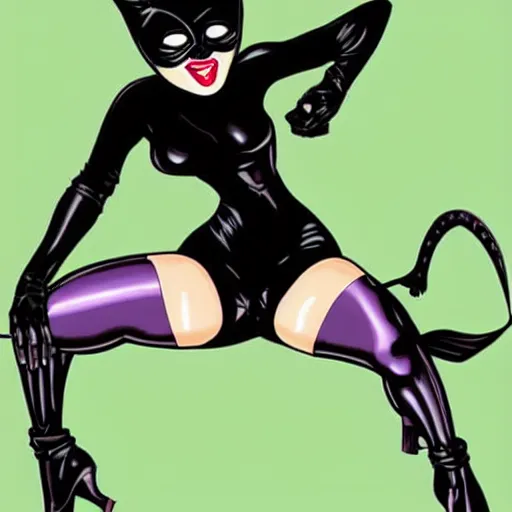 Image similar to portrait of catwoman doing funny faces