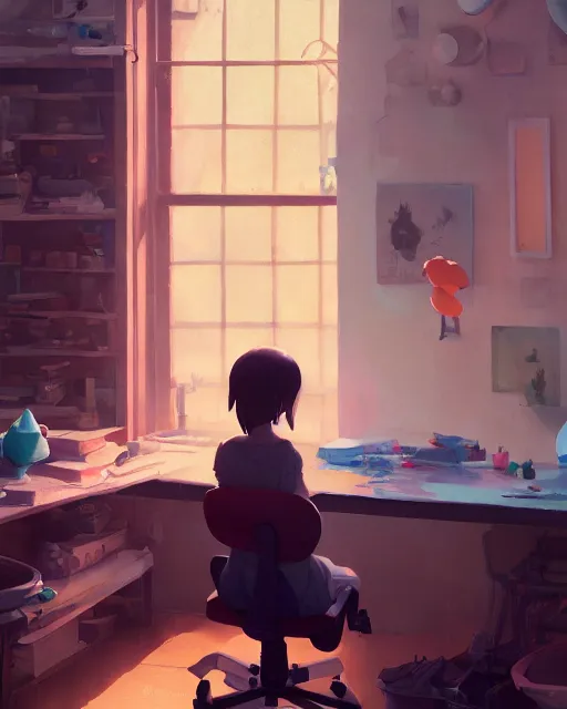 Image similar to sculptor's studio, detailed, cory loftis, james gilleard, atey ghailan, makoto shinkai, goro fujita, studio ghibli, rim light, exquisite lighting, clear focus, very coherent, plain background, soft painting