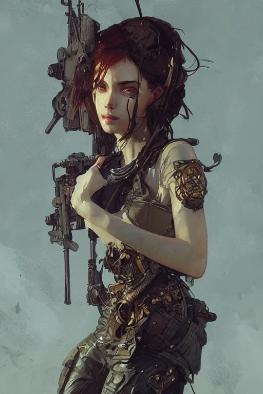 Image similar to A full portrait of a beautiful post apocalyptic commissar, intricate, elegant, highly detailed, digital painting, artstation, concept art, smooth, sharp focus, illustration, art by Krenz Cushart and Artem Demura and alphonse mucha