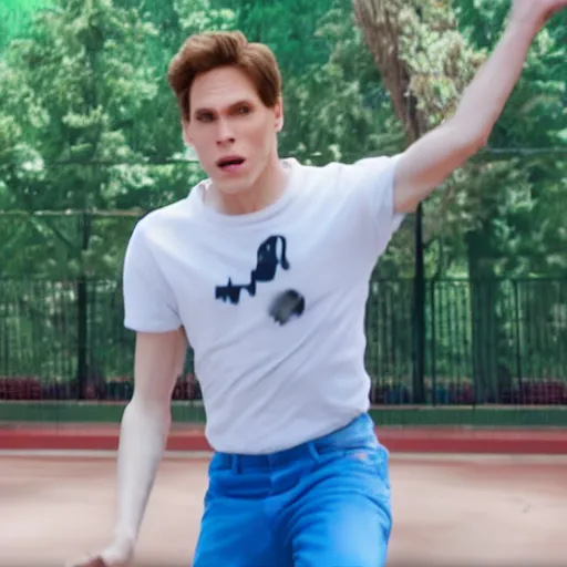 Image similar to Live Action Still of Jerma in High School Musical, real life, hyperrealistic, ultra realistic, realistic, highly detailed, epic, HD quality, 8k resolution, body and headshot, film still