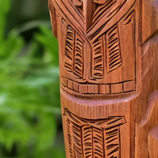 Prompt: a very detailed carved wooden totem in the shape of a larynx