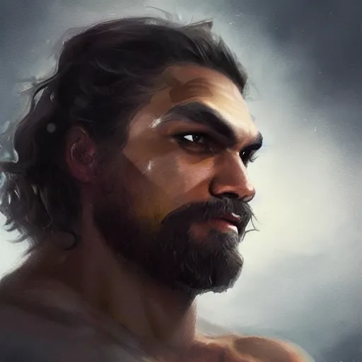 Image similar to “ portrait of jason momoa by greg rutkowski, young, attractive, highly detailed portrait, scifi, digital painting, artstation, concept art, smooth, sharp foccus ilustration, artstation hq ”