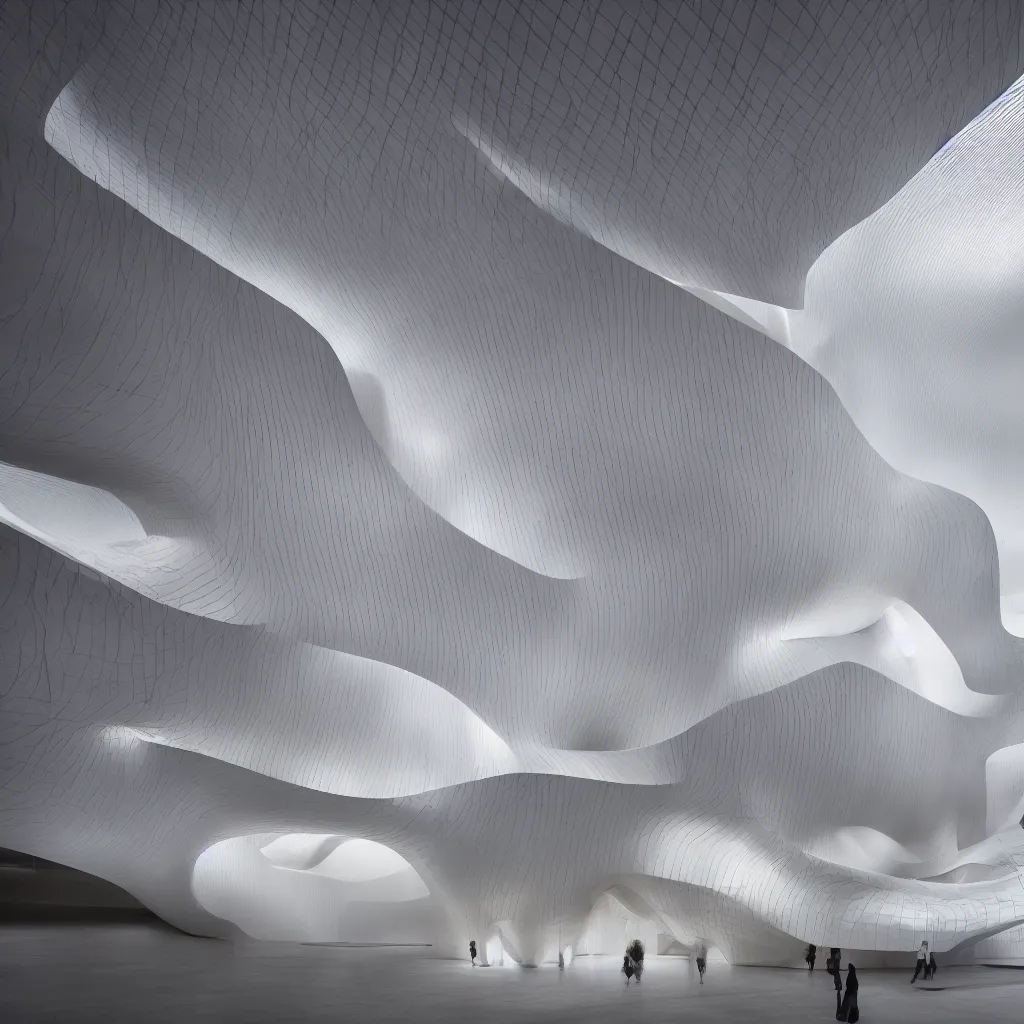 Prompt: “ the architectural section of a museum of emotions with highly soft forms and shapes that feel happy and visually satisfying designed by zaha hadid and toyo ito, highly detailed in 4 k ”