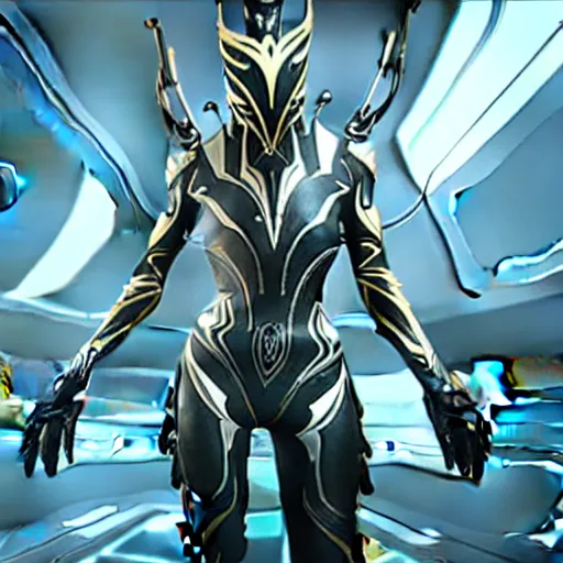 Image similar to female warframe made out of mirrors!!!!!!!!!!!!!, 8k resolution, high detail, ULTRA REALISTIC VFX, reflections, octane render