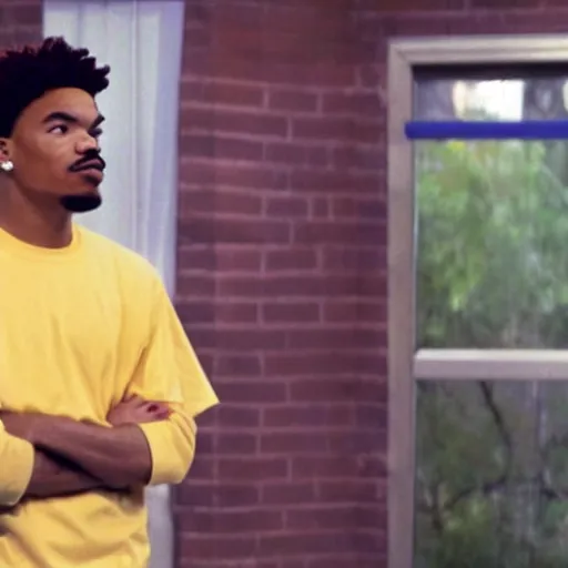 Image similar to a tv still of Chance The Rapper starring as a college student in a 1993 black sitcom