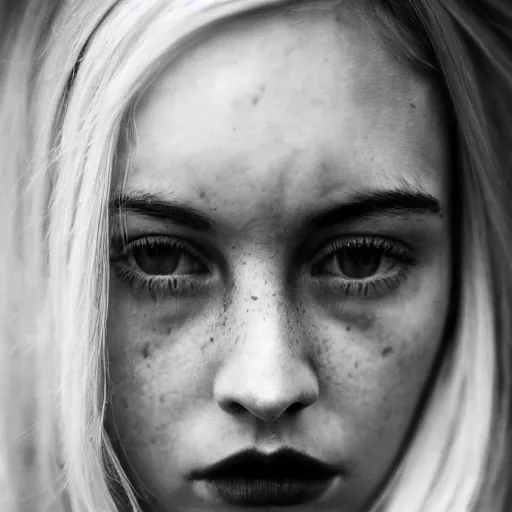 Prompt: award winning photo of some melancholy as antonioni would depict it, she is 2 3, she is beautiful, british journal of photography, photorealistic, closeup, black and white, insanely detailed, facial features details, foggy like in norwegian black metal aesthetic