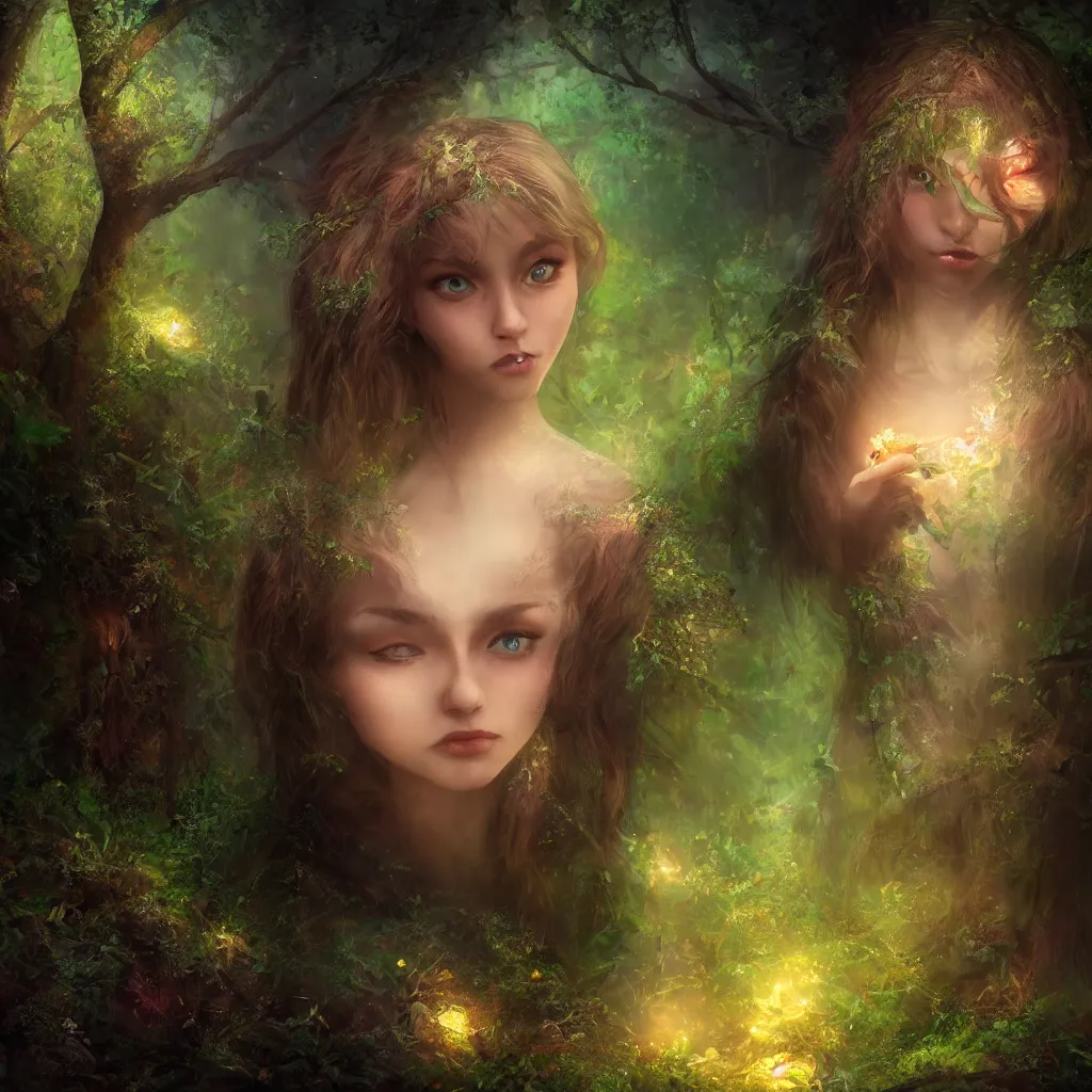 Image similar to a_gorgeous_photography_of_the_face_of_a_magical_fairy_in_the_night_in_a_forest_4k_detailed_trending_on_artstation