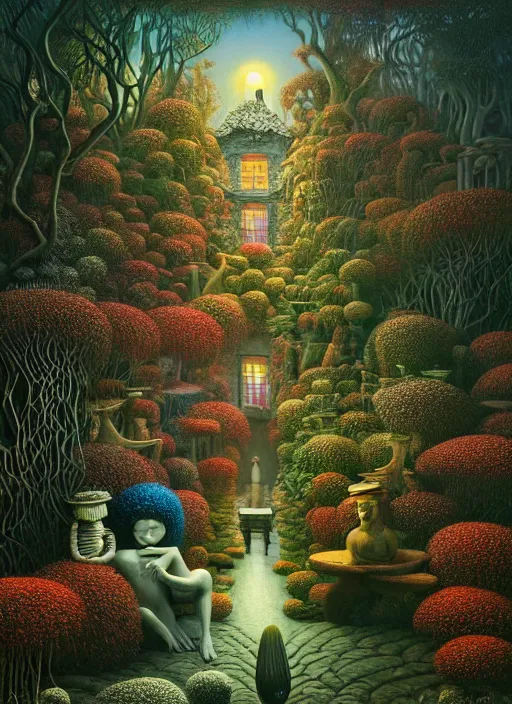 Image similar to hyper detailed 3d render like a Oil painting - the secret garden by Jacek Yerka, Mariusz Lewandowski, Houdini algorithmic generative render, Abstract brush strokes, Masterpiece, Edward Hopper and James Gilleard, Zdzislaw Beksinski, Mark Ryden, Wolfgang Lettl, hints of Yayoi Kasuma, octane render, 8k