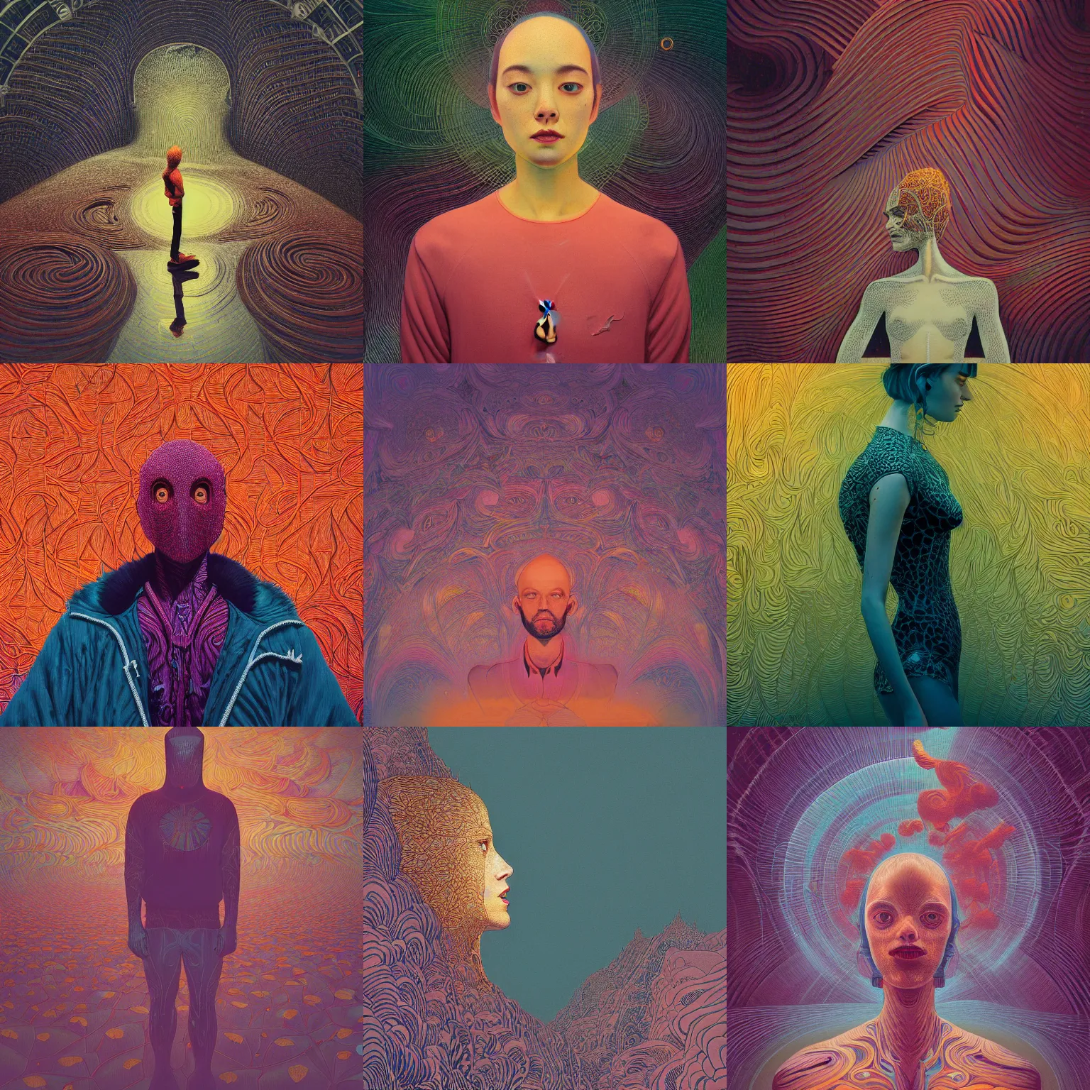 Prompt: long shot, kodak portra, 8 k, prana, studio light, fine art portrait photography, victo ngai, fashion photography, kilian eng, camille vivier, moebius, digital art, masterpiece, fractal pattern background, alex grey, fantastically beautiful, beksinski, dan mumford, simon stalenhag, artstation, maxfield parrish