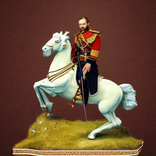 Image similar to Photo of Russian Tsar Nicholas 2 riding a dragon from game of thrones, photorealism,