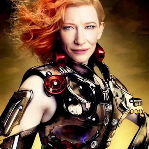 Image similar to cyborg cate blanchett, anime,steampunk