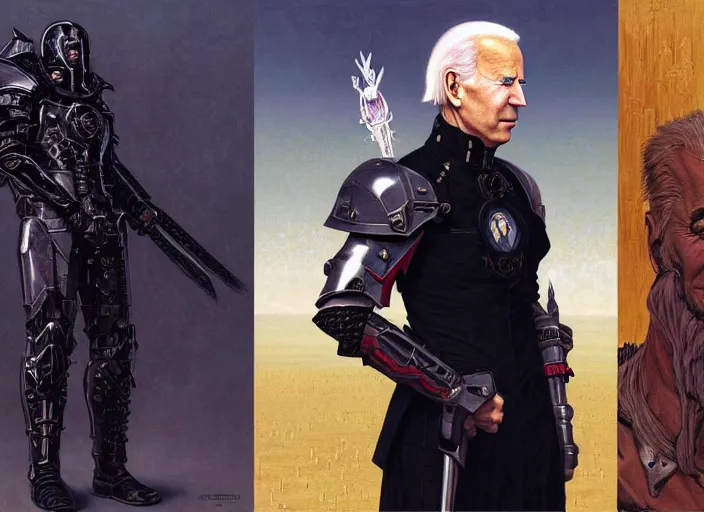 Image similar to portrait of joe biden goth cyborg with white hair in warhammer armor, art by ( ( ( kuvshinov ilya ) ) ) and wayne barlowe and gustav klimt and artgerm and wlop and william - adolphe bouguereau