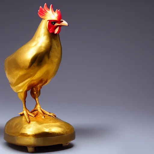 Image similar to a golden statue of a chicken, studio lighting, award-winning photograph