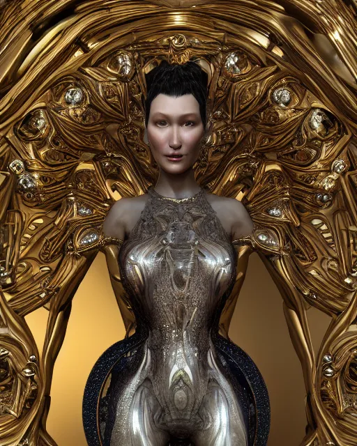 Image similar to a highly detailed metahuman 4 k close up render of an alien goddess bella hadid monument renaissance in iris van herpen dress schiaparelli in diamonds crystals swarovski and jewelry iridescent in style of alphonse mucha gustav klimt trending on artstation made in unreal engine 4