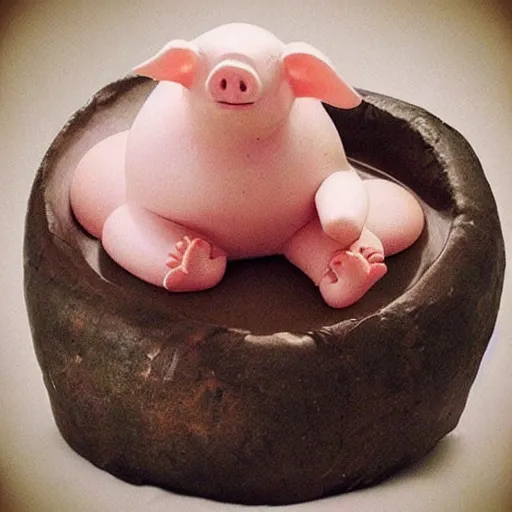 Image similar to “ cute pig meditating like a buddha on top of a giant mushroom ”