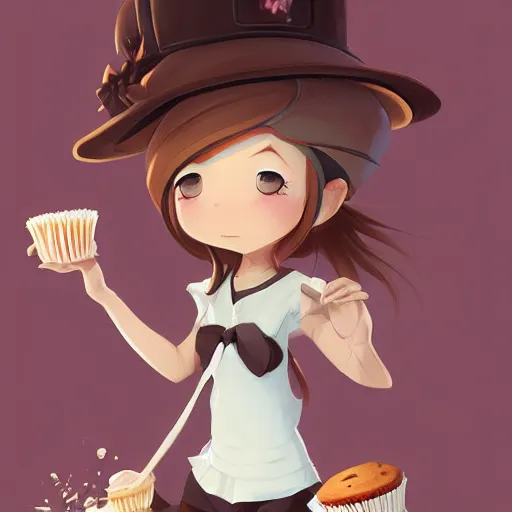 Image similar to personification of chocolate cupcake, cute hats, digital illustration by artgerm, tooth wu, studio ghibli, deviantart, sharp focus, artstation, bakery by greg rutkowsky, loish