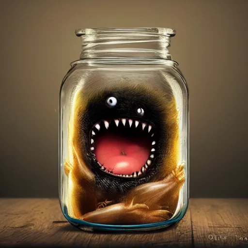 Image similar to cute monster in a jar by Greg Rutkowski, product photography, centered, studio lightning