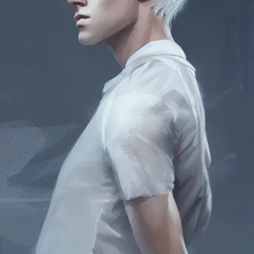 Prompt: young boy, white hair, gorgeous, amazing, feminine, elegant, intricate, highly detailed, digital painting, artstation, concept art, sharp focus, illustration, art by WLOP and greg rutkowski