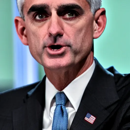 Image similar to graphic novel panel of secretary of veterans affairs denis mcdonough, glowing eyes, menacing, villain, clean lines, clean ink