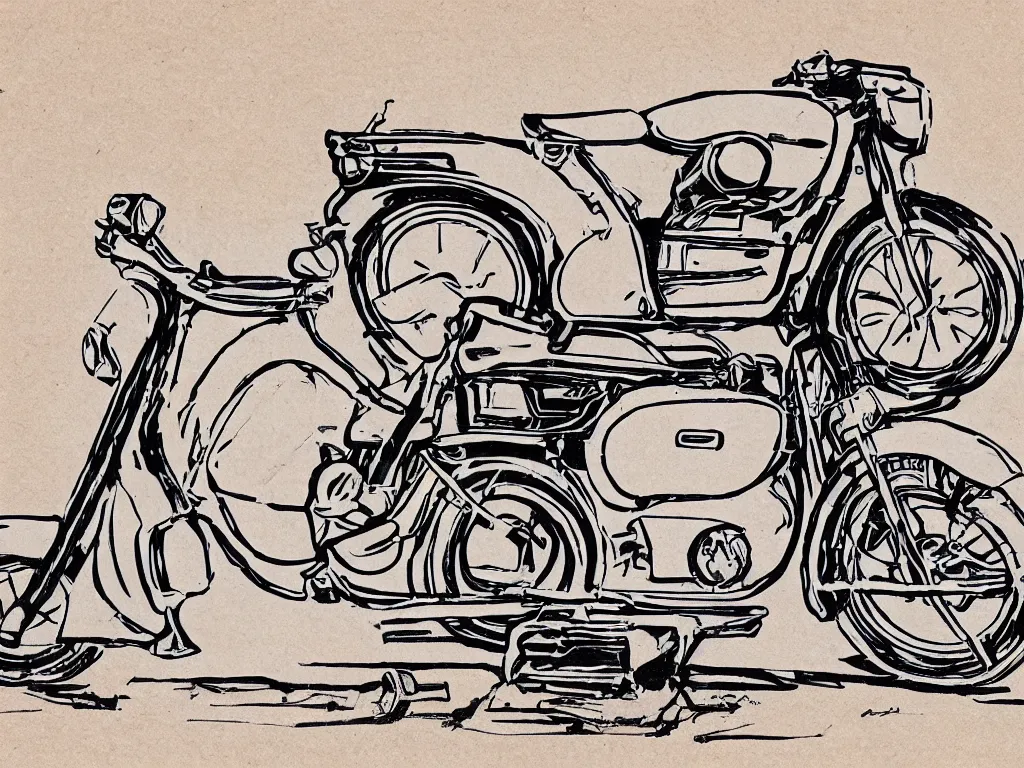 Image similar to cutout drawing of moped by terry collins