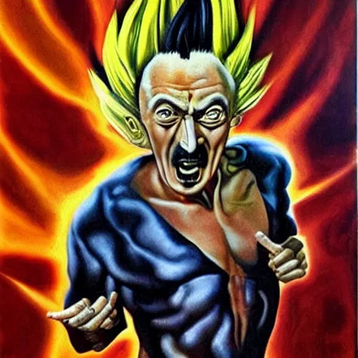 Image similar to salvador dali going super saiyan 3, hyperrealism