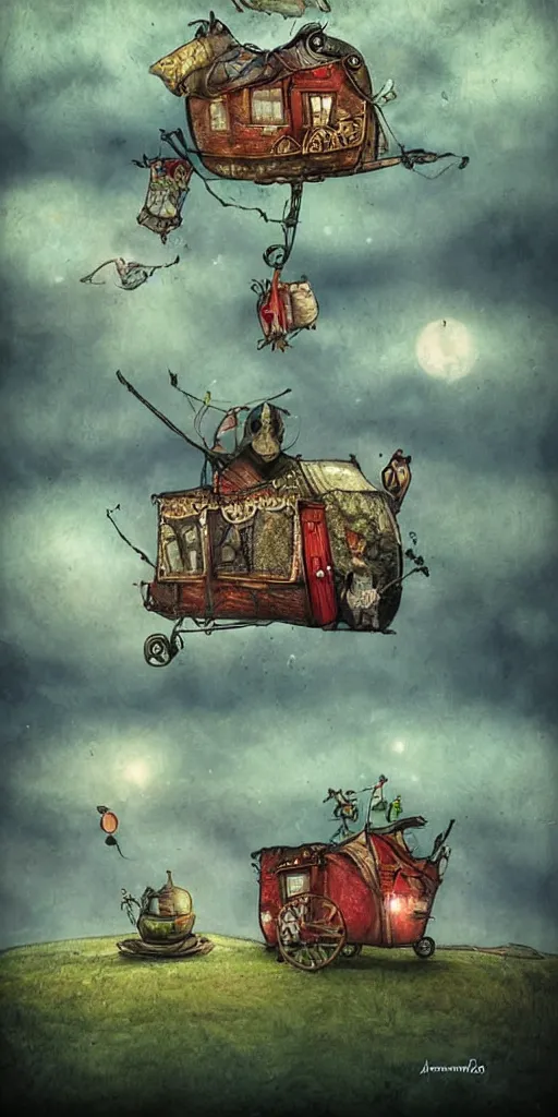 Image similar to a flying caravan by alexander jansson