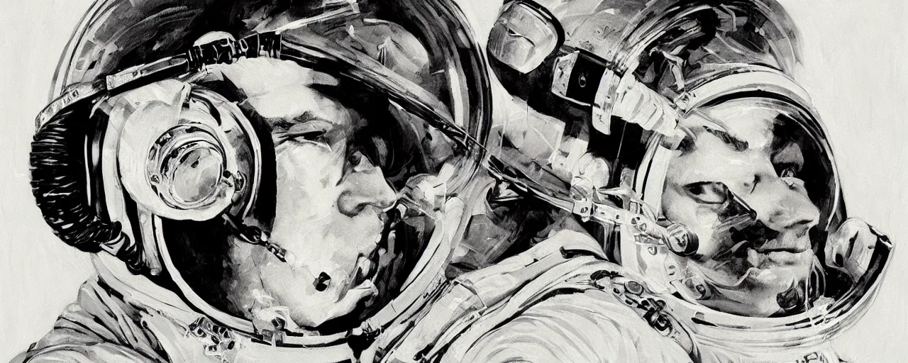 Image similar to a detailed portrait of an astronaut wearing headphones art by norman rockwell, cinematic, epic composition, hd, digital painting, digital art, concept art, illustration, comic art, stylized, masterpiece, award - winning