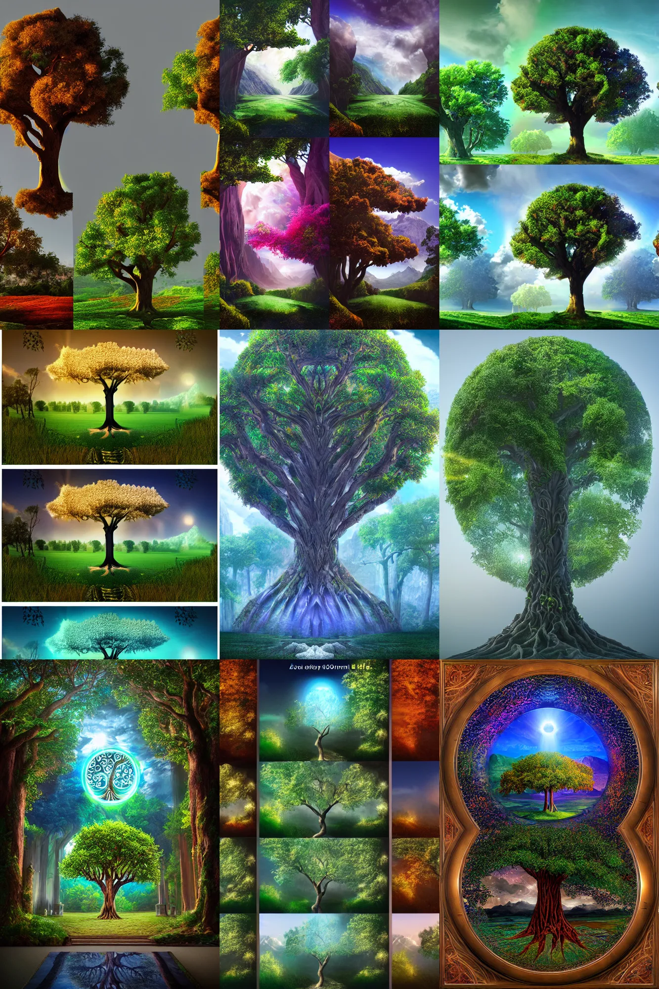 Prompt: tree of life, four seasons, volymetric light, highly detailed matte painting