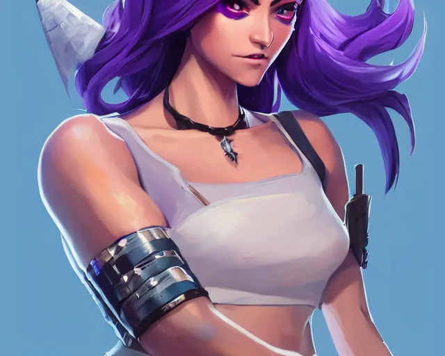 Image similar to beautiful female purple hair dagger symmetrical face eyes full length fantasy art apex fortnite Video game icon, 2d game art gta5 cover , official fanart behance hd artstation by Jesper Ejsing, by RHADS, Makoto Shinkai and Lois van baarle, ilya kuvshinov, rossdraws