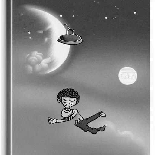 Image similar to man clinging to an apple floating to space by shel silverstein.