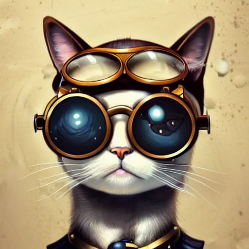 Image similar to a cat with steampunk googles, by ROSS tran