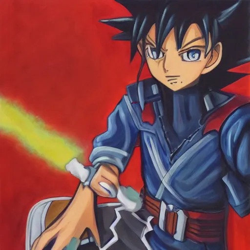 Image similar to Trending on artstation, Nick Walton from Yu-Gi-Oh, in the style of Kazuki Takahashi, oil on canvas