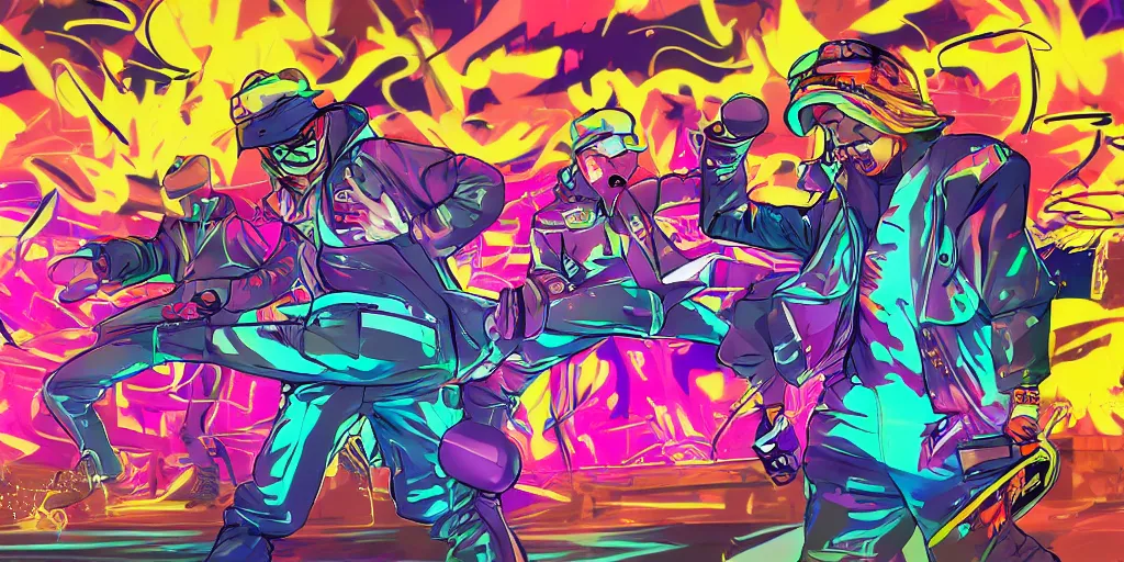 Image similar to Lightning rap battle, digital art, vapor wave, hip hop, graffiti, trending on Artstation, professional artist, detailed, 4k