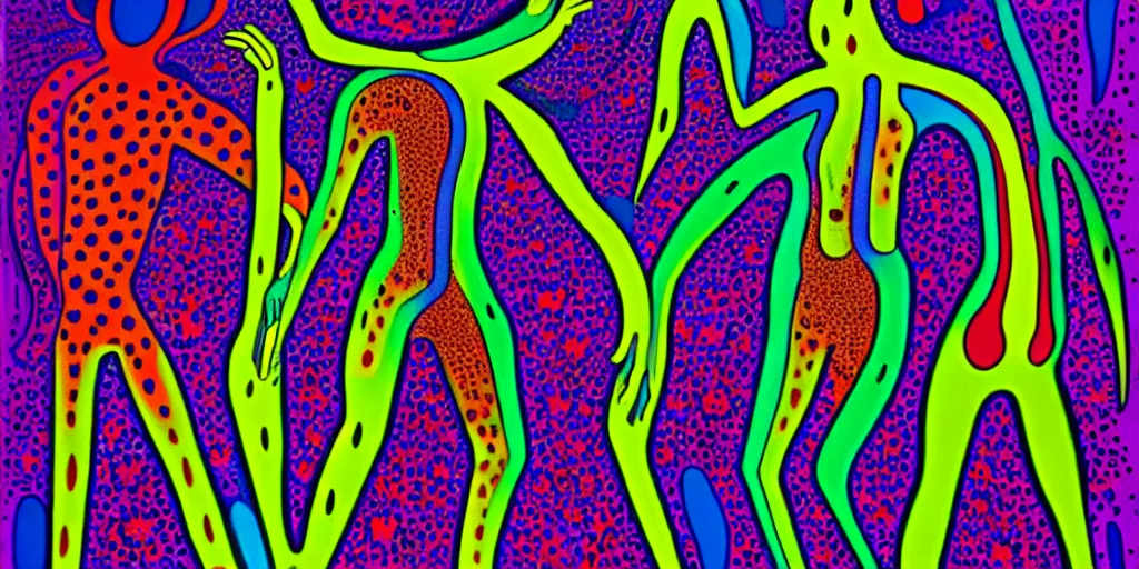 Image similar to a man being overcome by love, psychedelic dripping colors, detailed painting by painting by man ray and pablo amaringo david normal alex grey yayoi kusama