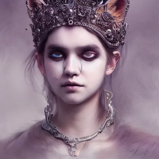 Image similar to A masterpiece portrait of a Incredibly beautiful queer moonchild blind girl with eyeliner . The Queen of the wolves .medium shot, intricate, elegant, highly detailed. trending on artstation, digital art, by Stanley Artgerm Lau, WLOP, Rossdraws, James Jean, Andrei Riabovitchev, Marc Simonetti, Yoshitaka Amano