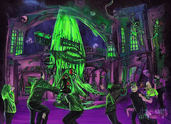 Prompt: somebody on a nickelodeon tv show being slimed, dark fantasy, night, by wes benscoter, digital art