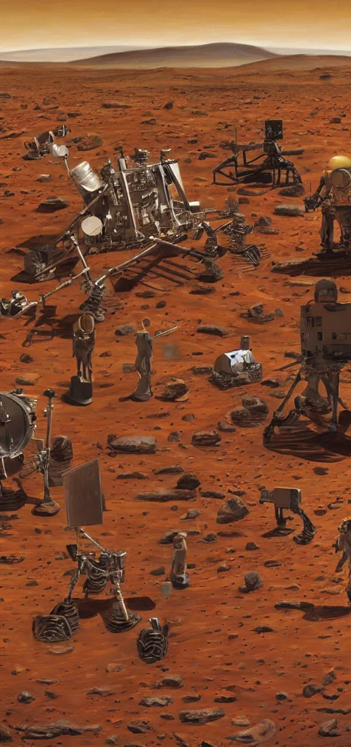 Prompt: a surreal painting of a classic rich people party on the surface of mars