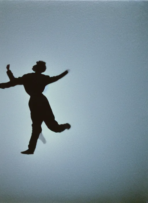 Prompt: realistic photo portrait of a document photograph of of glowing person flying in a grey sky 1 9 9 0, life magazine photo, natural colors, museum collection, kodak