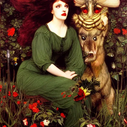 Image similar to portrait of a hybrid of a hybrid of a hybrid of judy garland and lady gaga and liza minelli holman hunt, john william waterhouse, kilian eng, rosetti, john everett millais, william holman hunt, 4 k