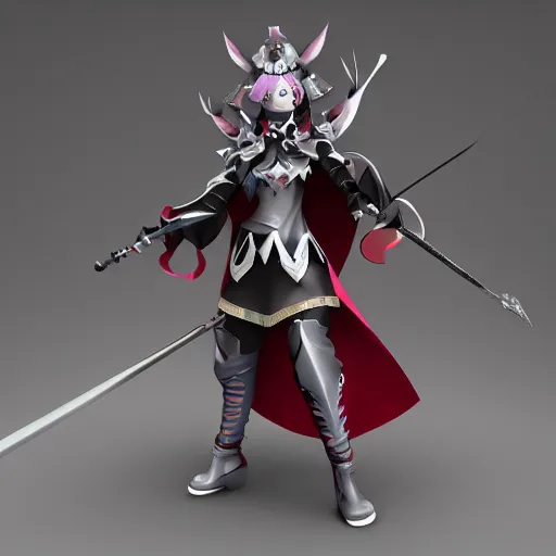 Image similar to cute fumo plush of a sword wielding paladin, shadow armor, monster girl, stylized cel shading, vray