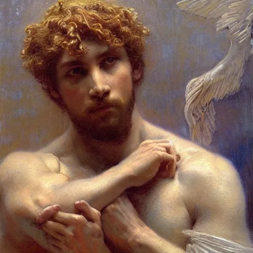 Image similar to highly detailed potrait of anxiety as greek god, painting by gaston bussiere, craig mullins, j. c. leyendecker, lights, art by ernst haeckel, john william godward, hammershøi,,