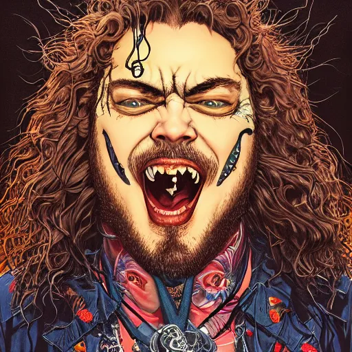 Image similar to portrait closeup of crazy post malone as vampire, symmetrical, by yoichi hatakenaka, masamune shirow, josan gonzales and dan mumford, ayami kojima, takato yamamoto, barclay shaw, karol bak, yukito kishiro