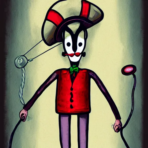 Image similar to a drawing of a clown with a stethoscope, a character portrait by david firth, trending on deviantart, neoplasticism, creepypasta, freakshow, macabre, white background