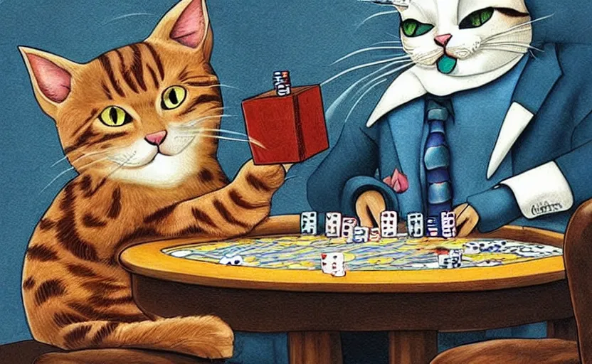 Image similar to funny cat playing poker, amazing artwork.