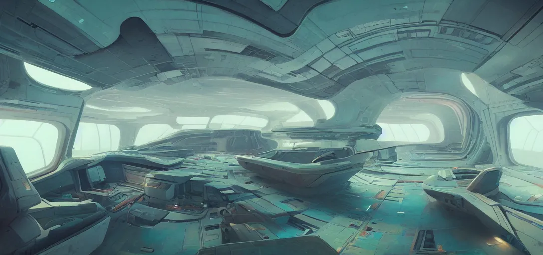 Image similar to interior of a futuristic abandoned spaceship, sci - fi, digital art by beeple, simon stalenhag and paul chadeisson