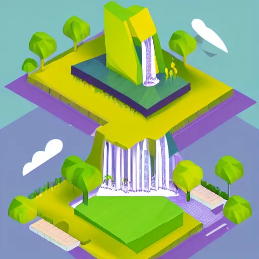 Prompt: isometric waterfall architecture
