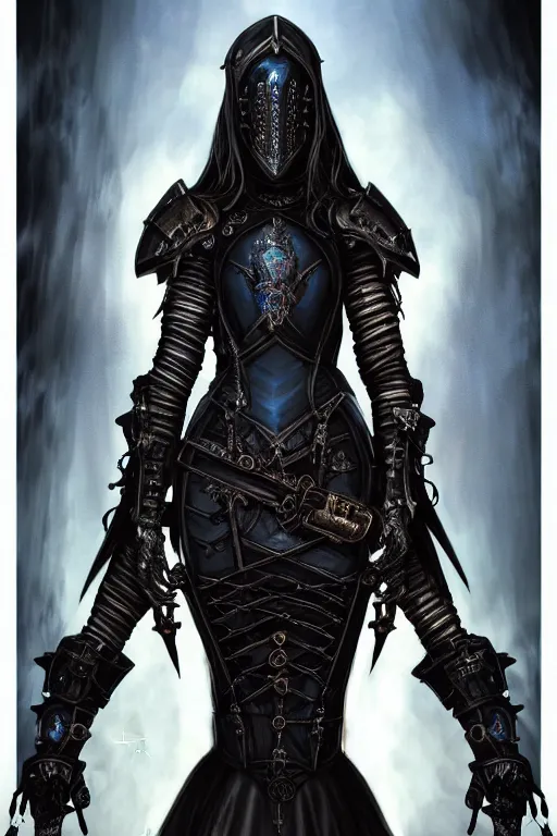 Prompt: beautiful gothic and victorian and evil and dieselpunk medieval female blue armor knight portrait, like lisa blackpink+smoky eyes+light flowing hair, ultradetail face, ruined gothic cathedral, art and illustration by tian zi and craig mullins and WLOP and alphonse mucha, ssci-fi, fantasy, intricate complexity, human structure, fantasy world concept, watermark, blurry, hyperrealism 8k