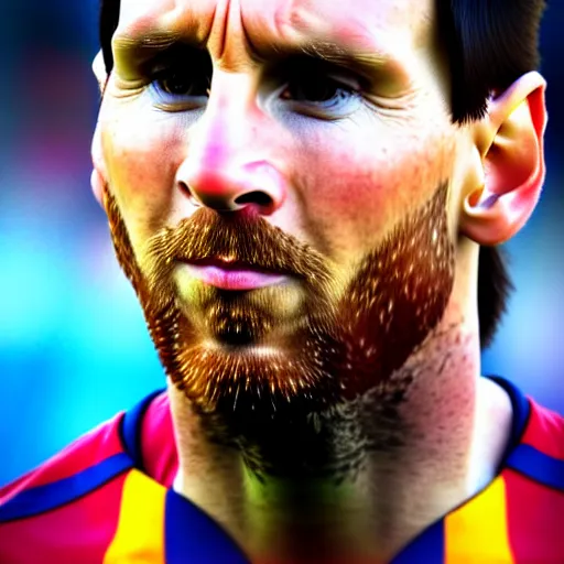 Image similar to up-close detailed portrait of Lionel Messi, 4k, highly detailed