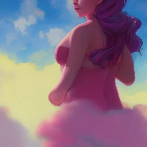 Image similar to woman, pink clouds, by loish