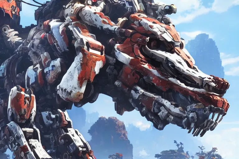 Image similar to snapmaw machine mecha animal beast robot of horizon forbidden west horizon zero dawn bioluminiscence global illumination ray tracing hdr fanart arstation by sung choi and eric pfeiffer and gabriel garza and casper konefal